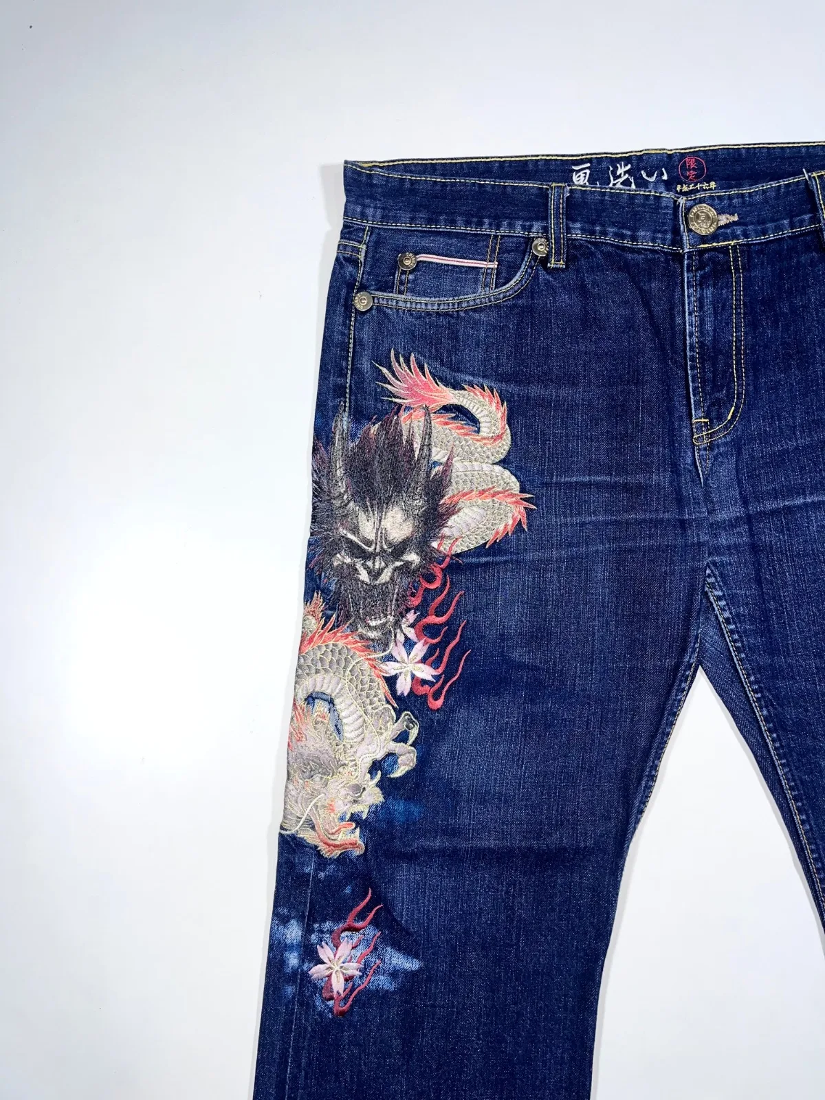 Vintage Japanese Wagara Dragon Embroidery Indigo Denim – Straight Fit — photo 3