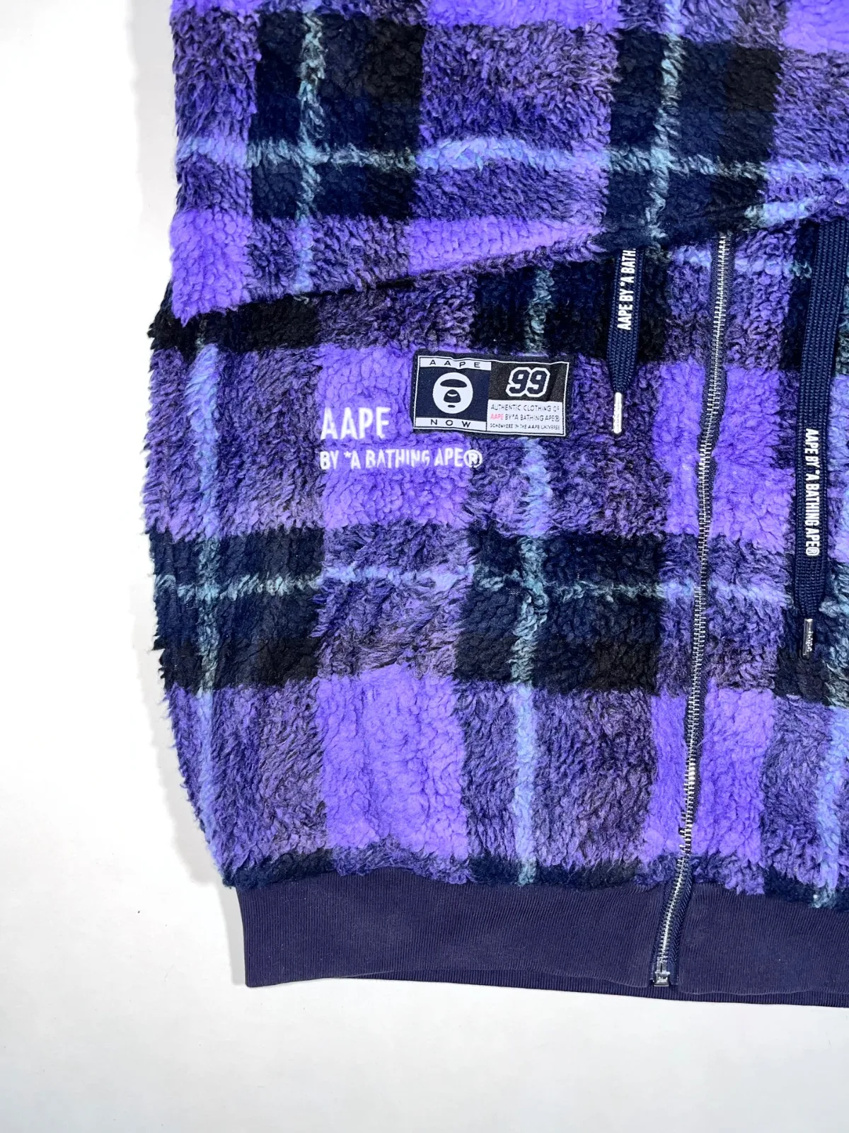 AAPE by A Bathing Ape Purple Plaid Sherpa Fleece Zip-Up Hoodie Jacket — photo 3