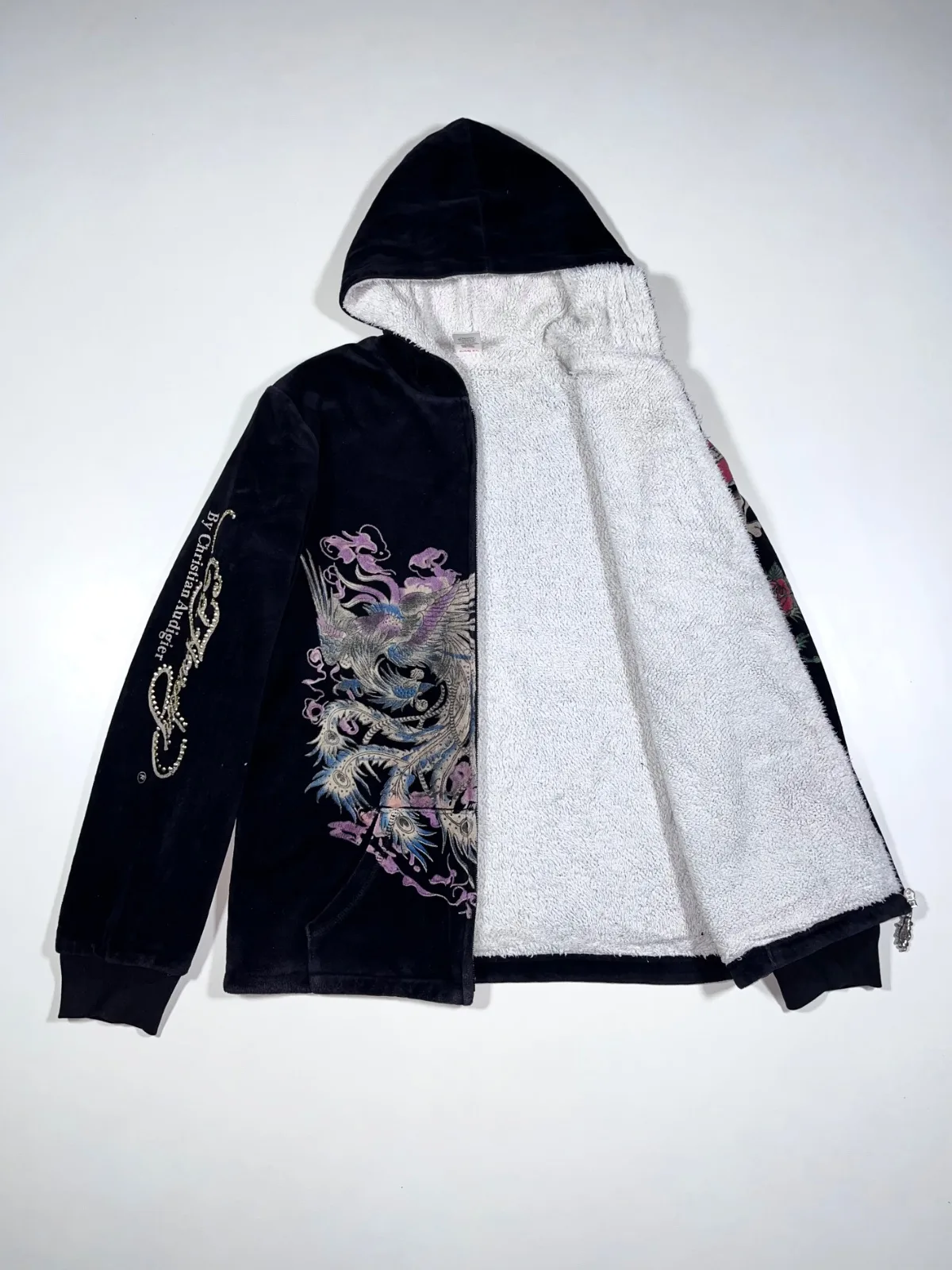 Vintage Ed Hardy Christian Audigier Velour Zip-Up Hoodie – Skull & Dragon Y2K — photo 3