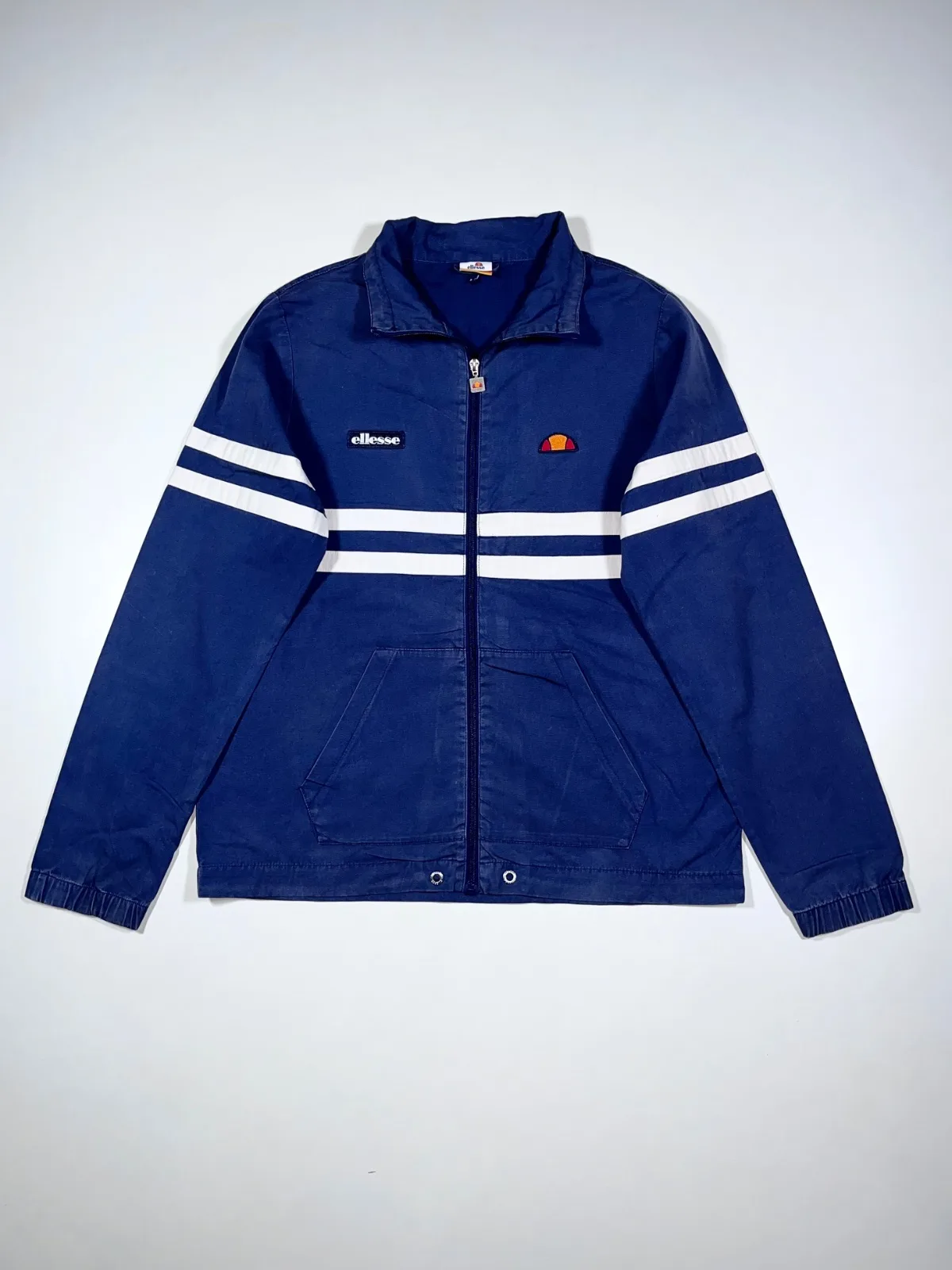 Vintage Ellesse Navy Blue Track Jacket – White Stripe Y2K Sportswear