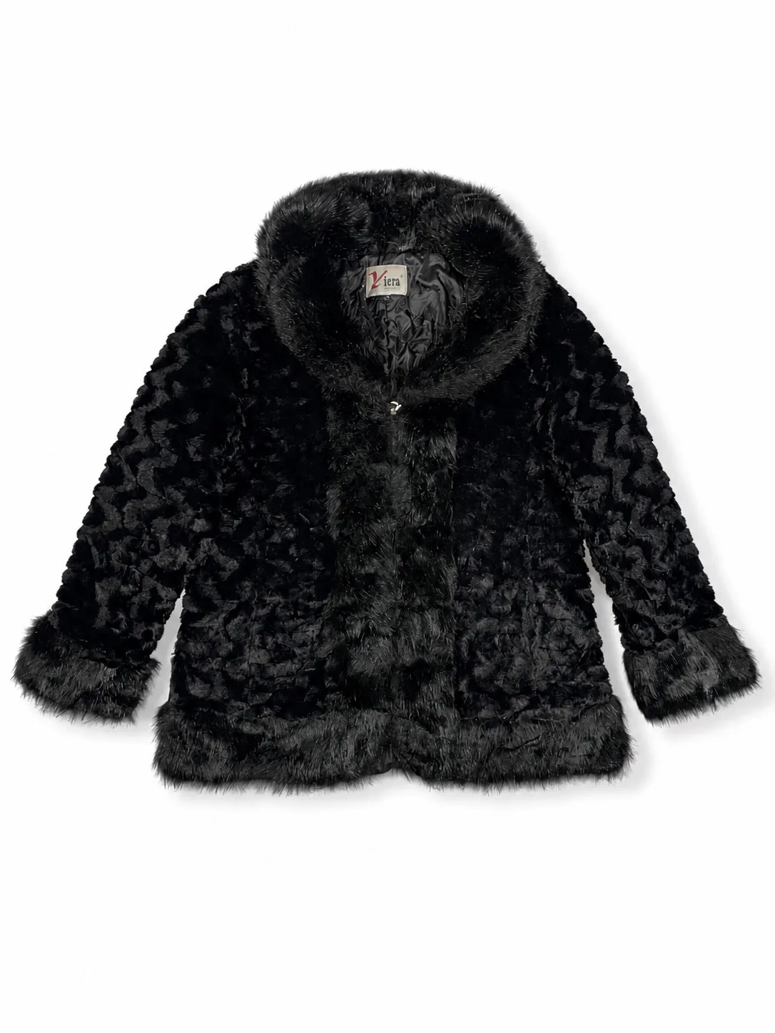 Yira Textured Black Fur Coat