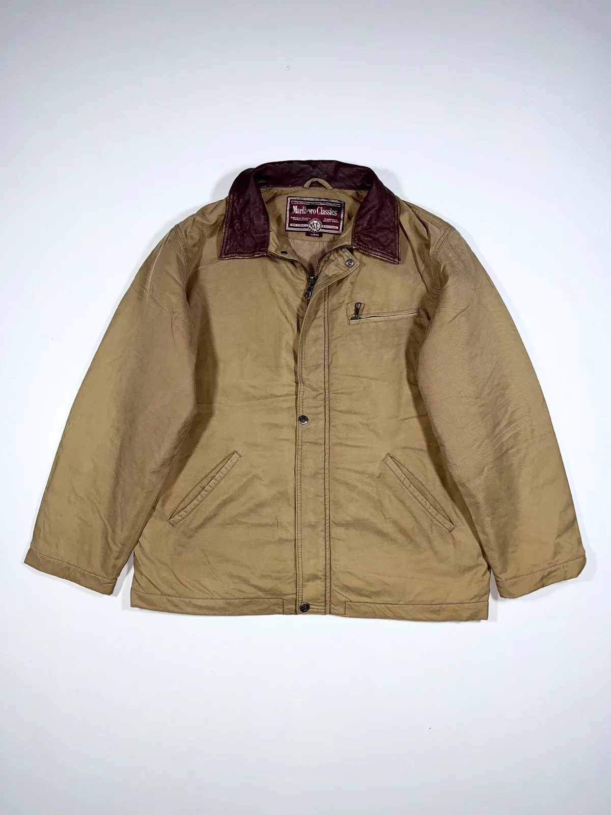 Vintage Marlboro Classics Country & Outdoors Jacket – Tan Canvas with Genuine Leather Collar