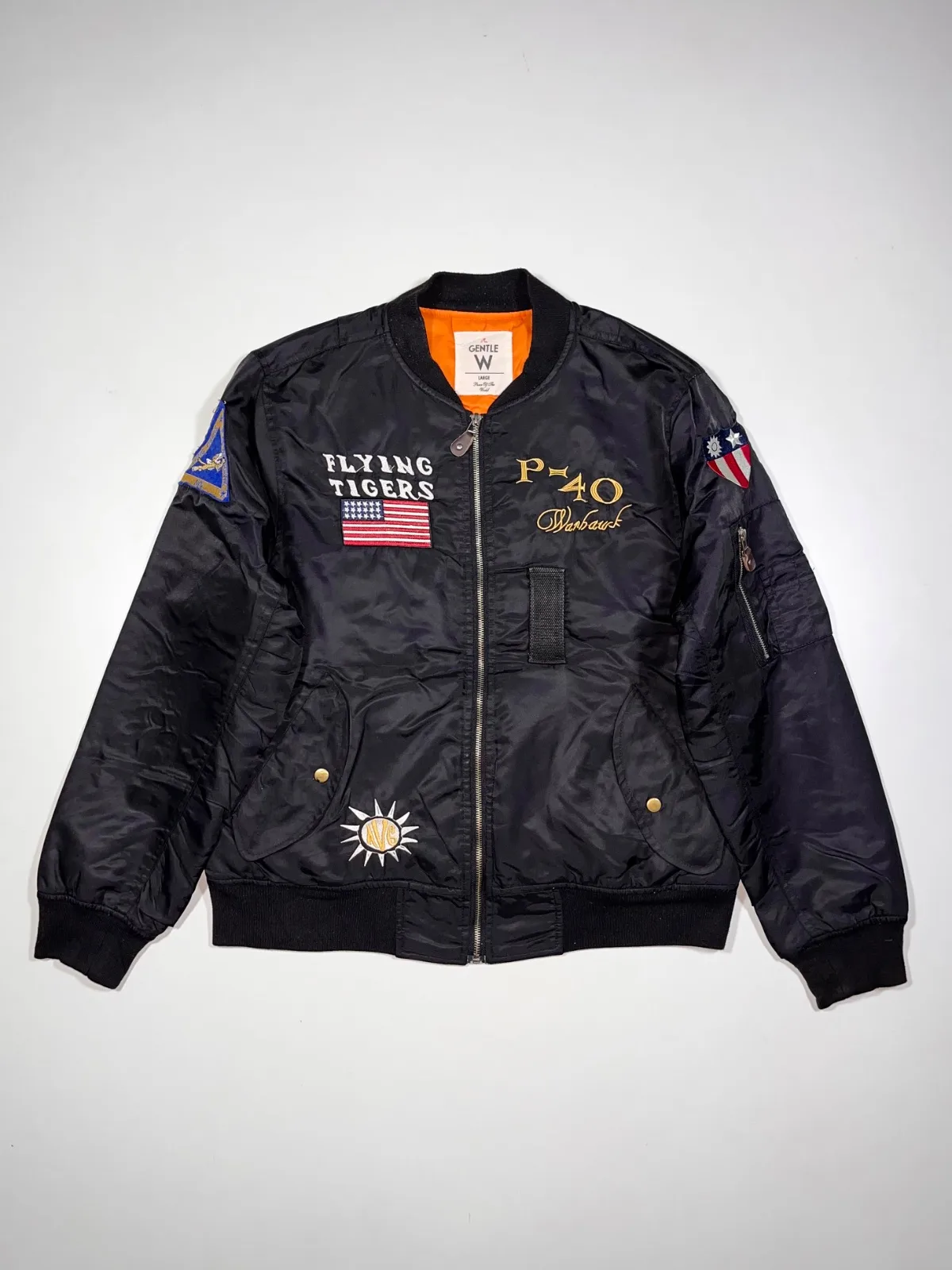 Vintage Gentle W Flying Tigers P-40 Warhawk MA-1 Flight Bomber Jacket