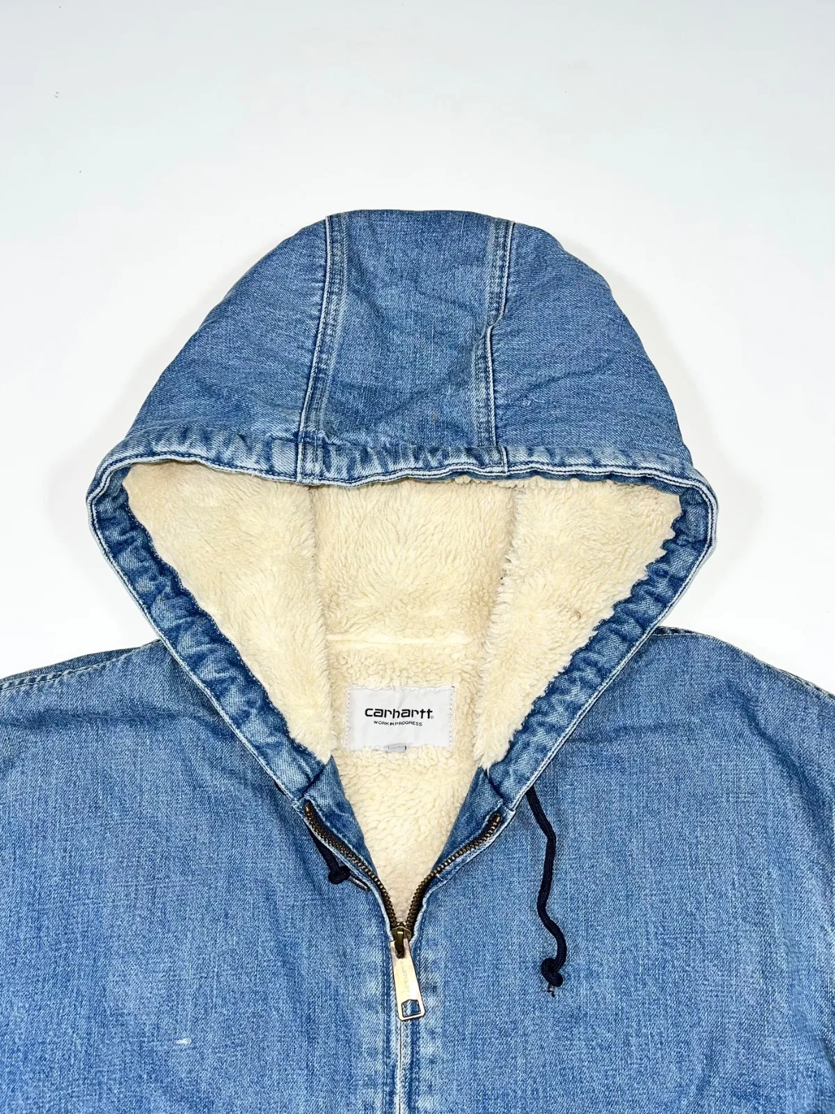 Vintage Carhartt Active Denim Zip-Up Hooded Jacket (Fur Inside) — photo 2