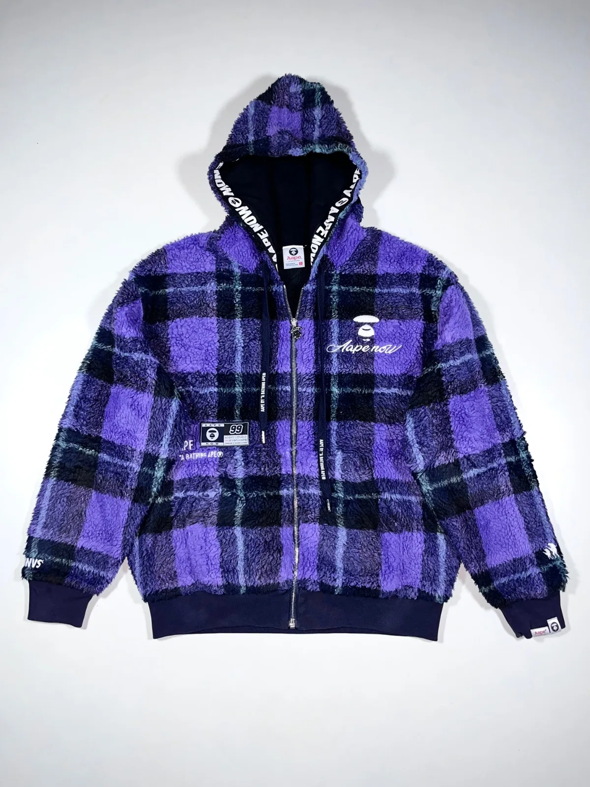 AAPE by A Bathing Ape Purple Plaid Sherpa Fleece Zip-Up Hoodie Jacket