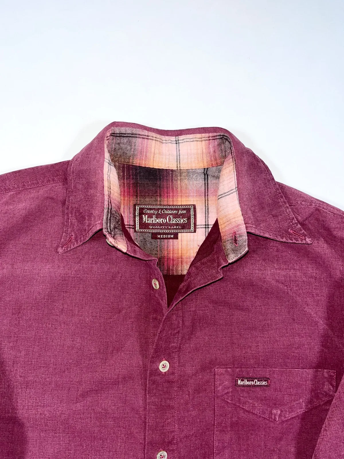 Vintage Marlboro Classics Burgundy Workwear Shirt | Plaid-Lined Cotton Button-Up — photo 2