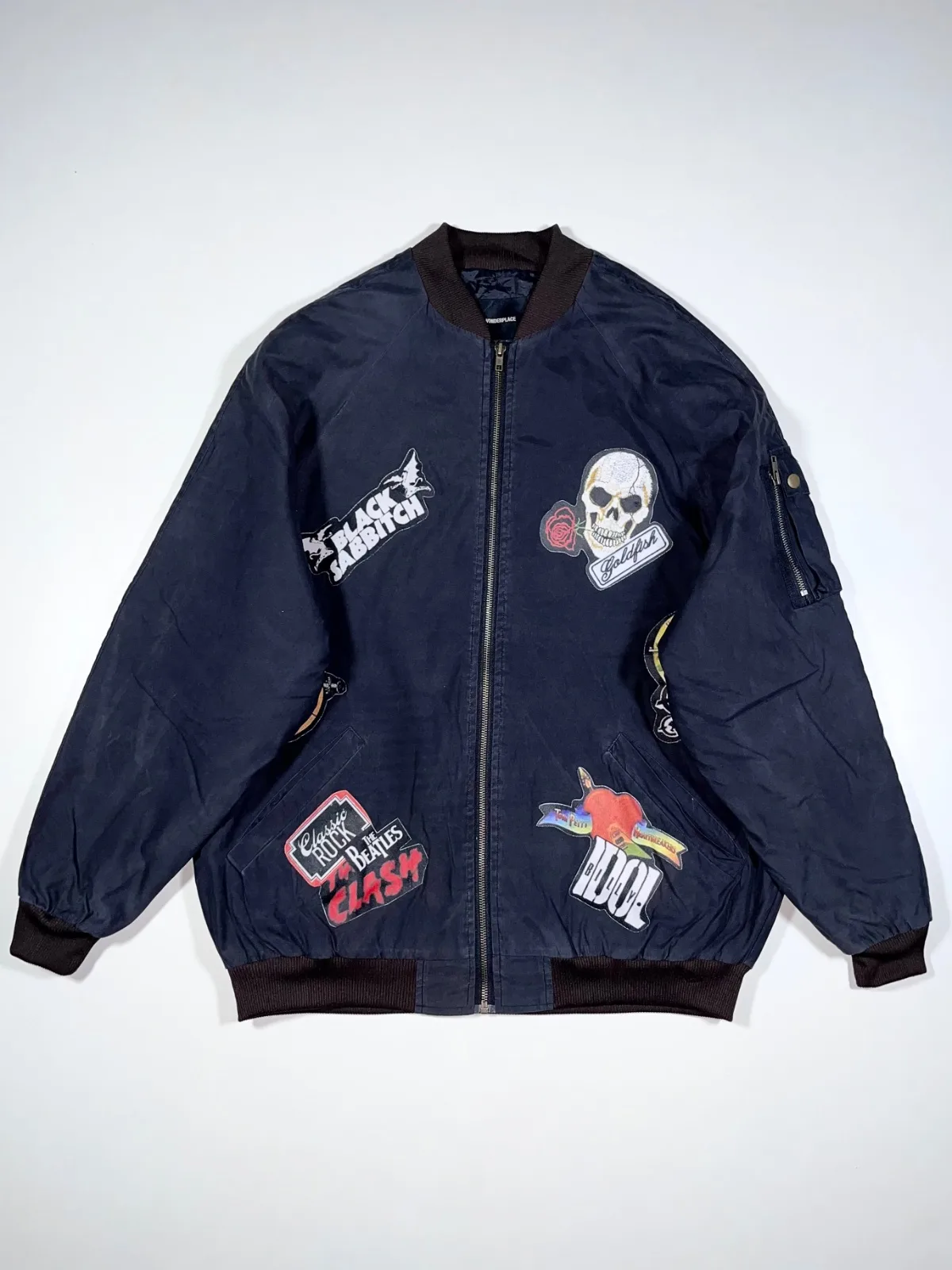 WONDERPLACE Vintage Rock Graphic Bomber Jacket – Black Sabbath Skull Patchwork — photo 2
