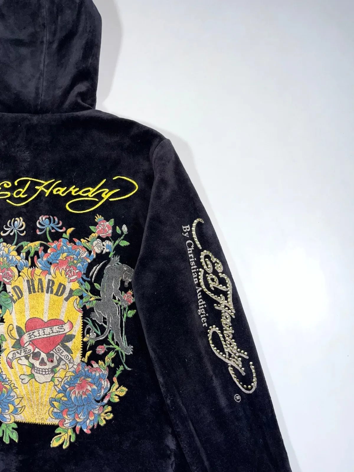 Vintage Ed Hardy Christian Audigier Velour Zip-Up Hoodie – Skull & Dragon Y2K — photo 4