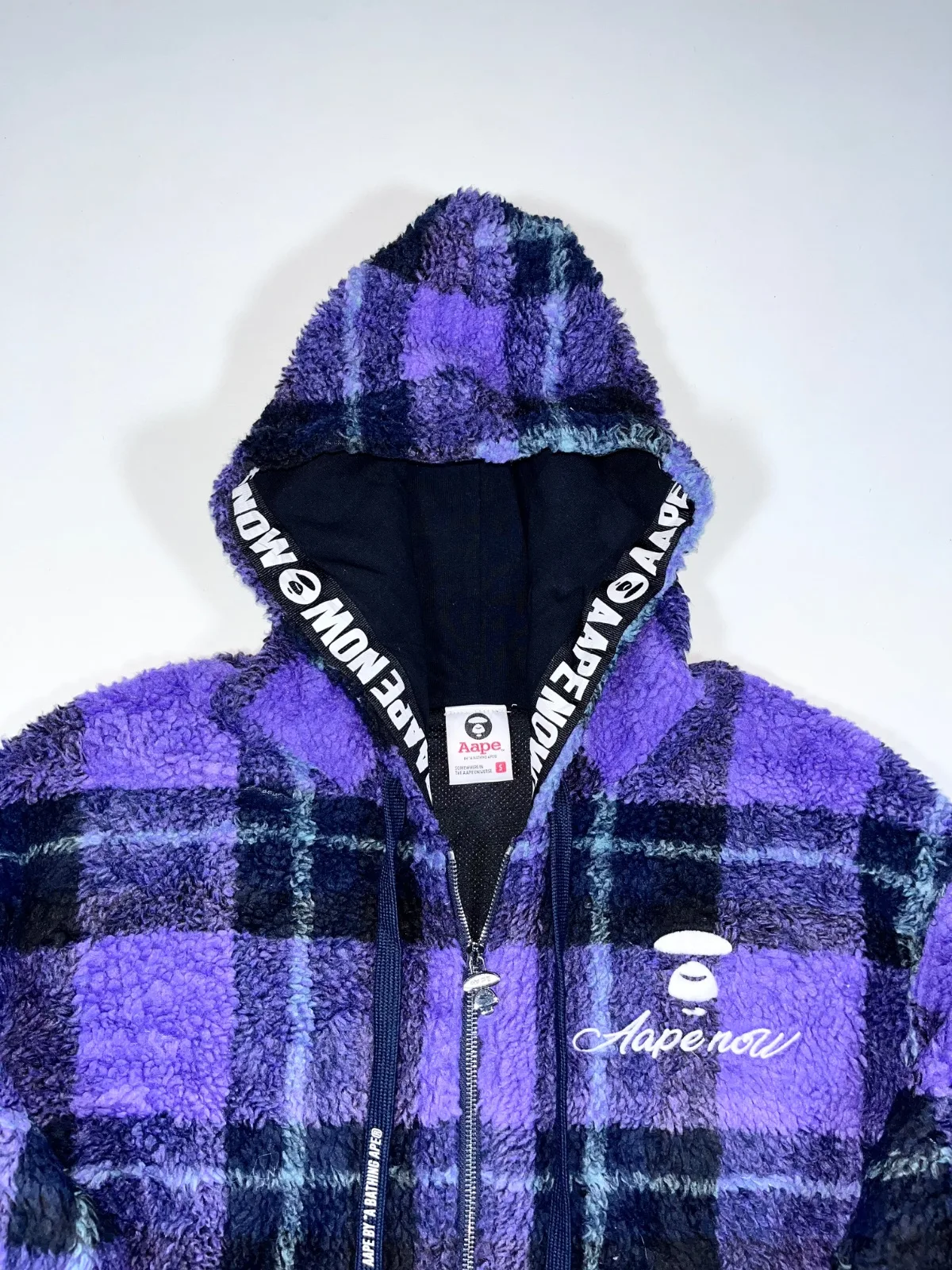 AAPE by A Bathing Ape Purple Plaid Sherpa Fleece Zip-Up Hoodie Jacket — photo 2
