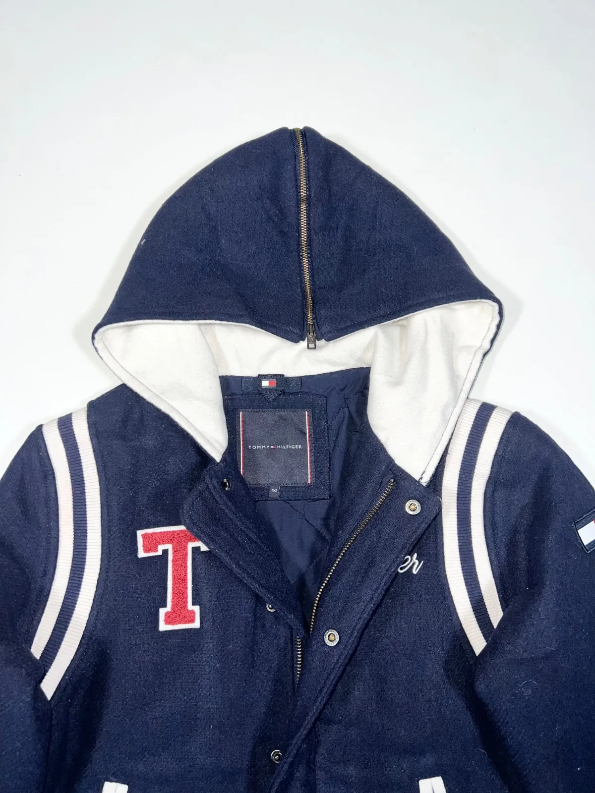 Tommy Hilfiger 90s Vintage Hooded Varsity Jacket — photo 2