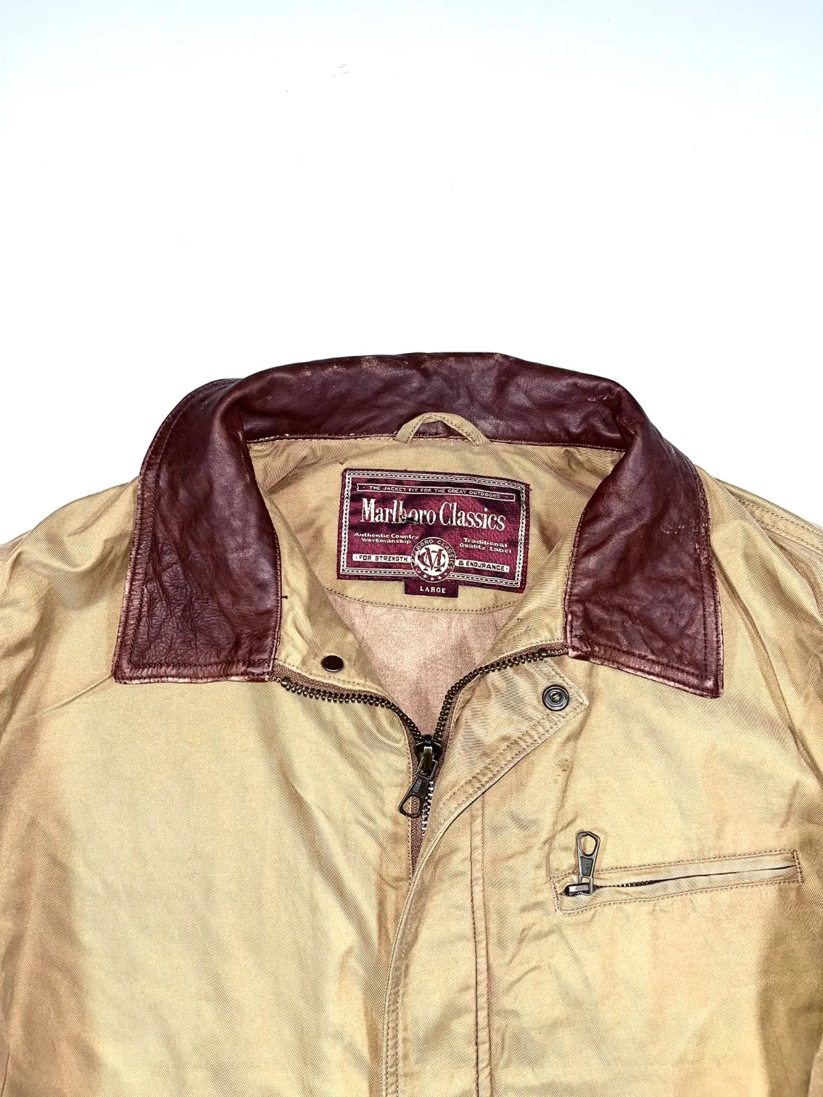 Vintage Marlboro Classics Country & Outdoors Jacket – Tan Canvas with Genuine Leather Collar — photo 2
