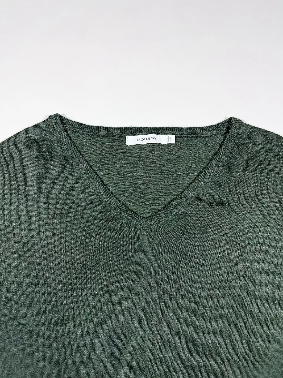 MOUSSY Dark Green V-Neck Knit Oversized Sweater | Japanese Minimalist Style — photo 2