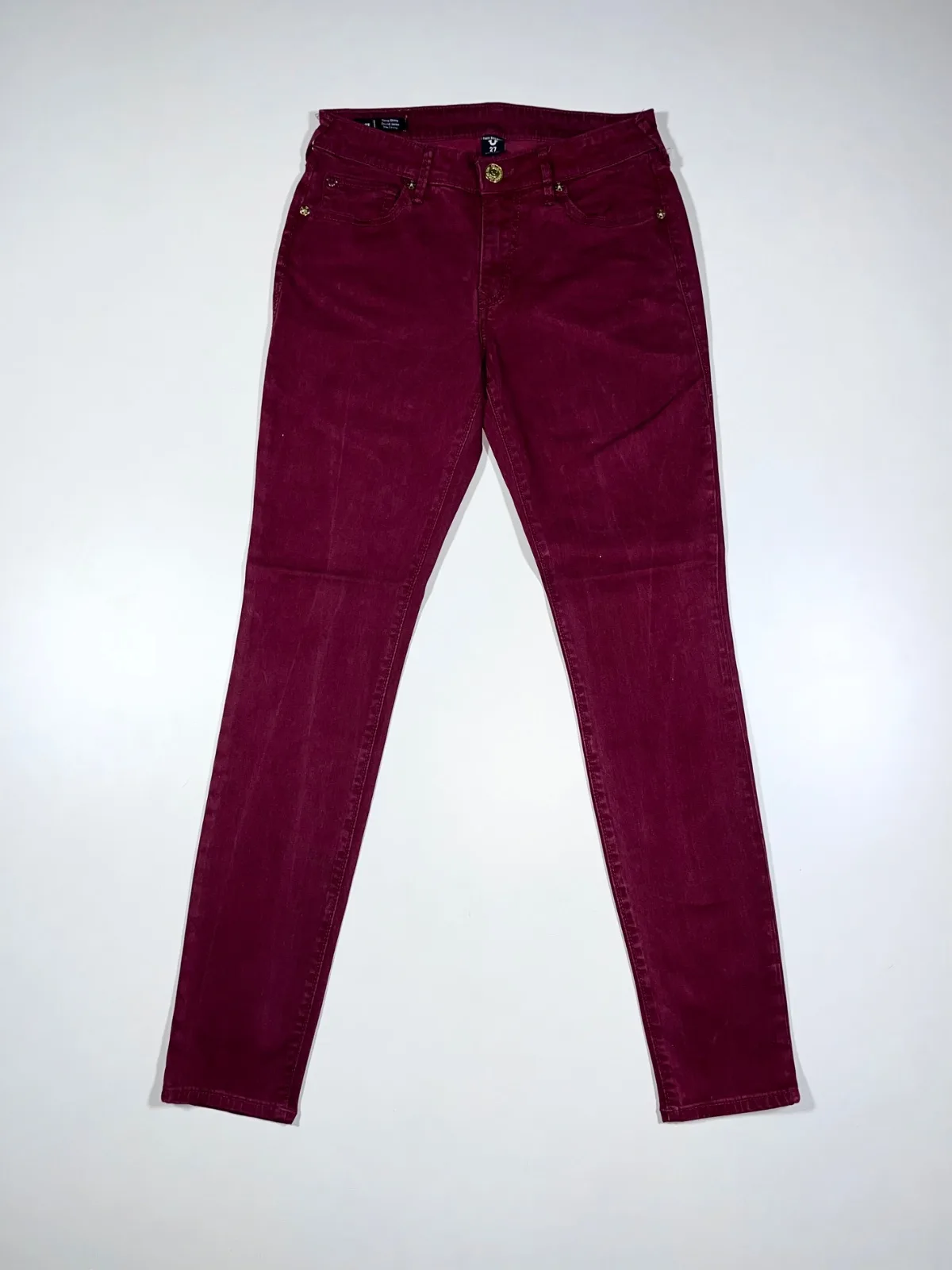 True Religion Jennie Curvy Skinny Jeans – Burgundy Maroon Y2K Denim