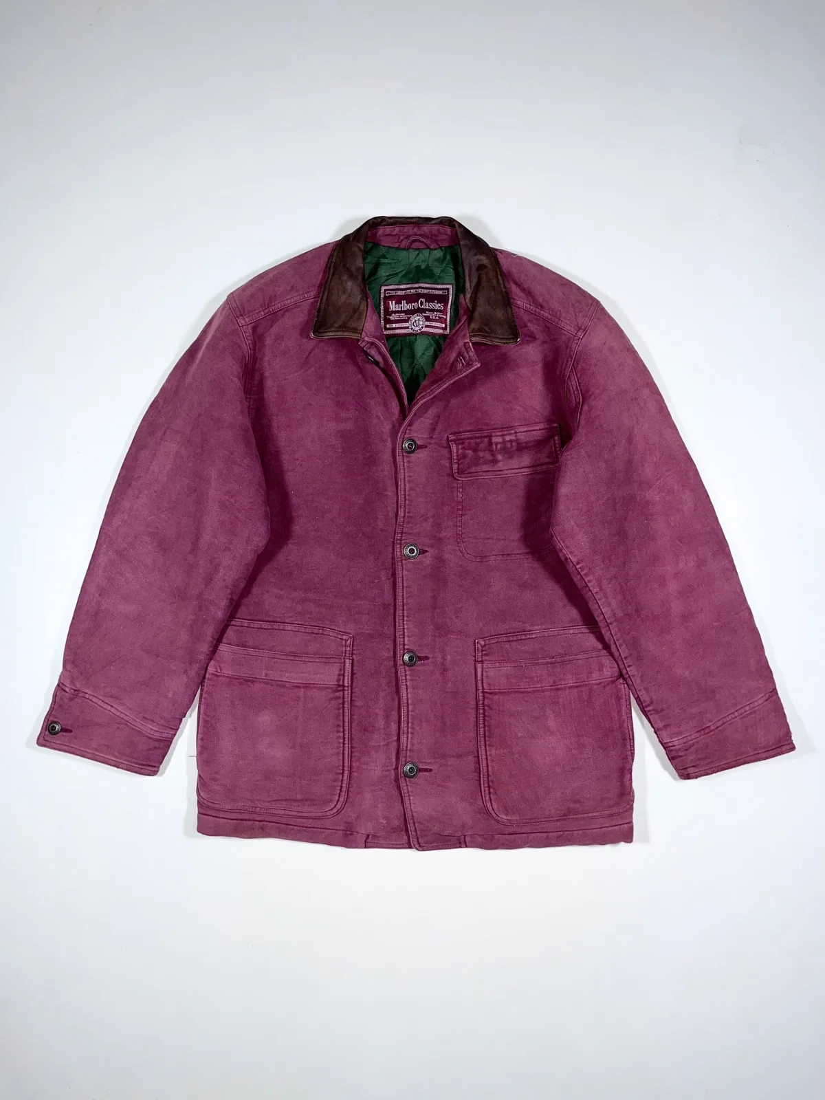 Vintage Marlboro Classic 90s Leather Collar Workwear Jacket