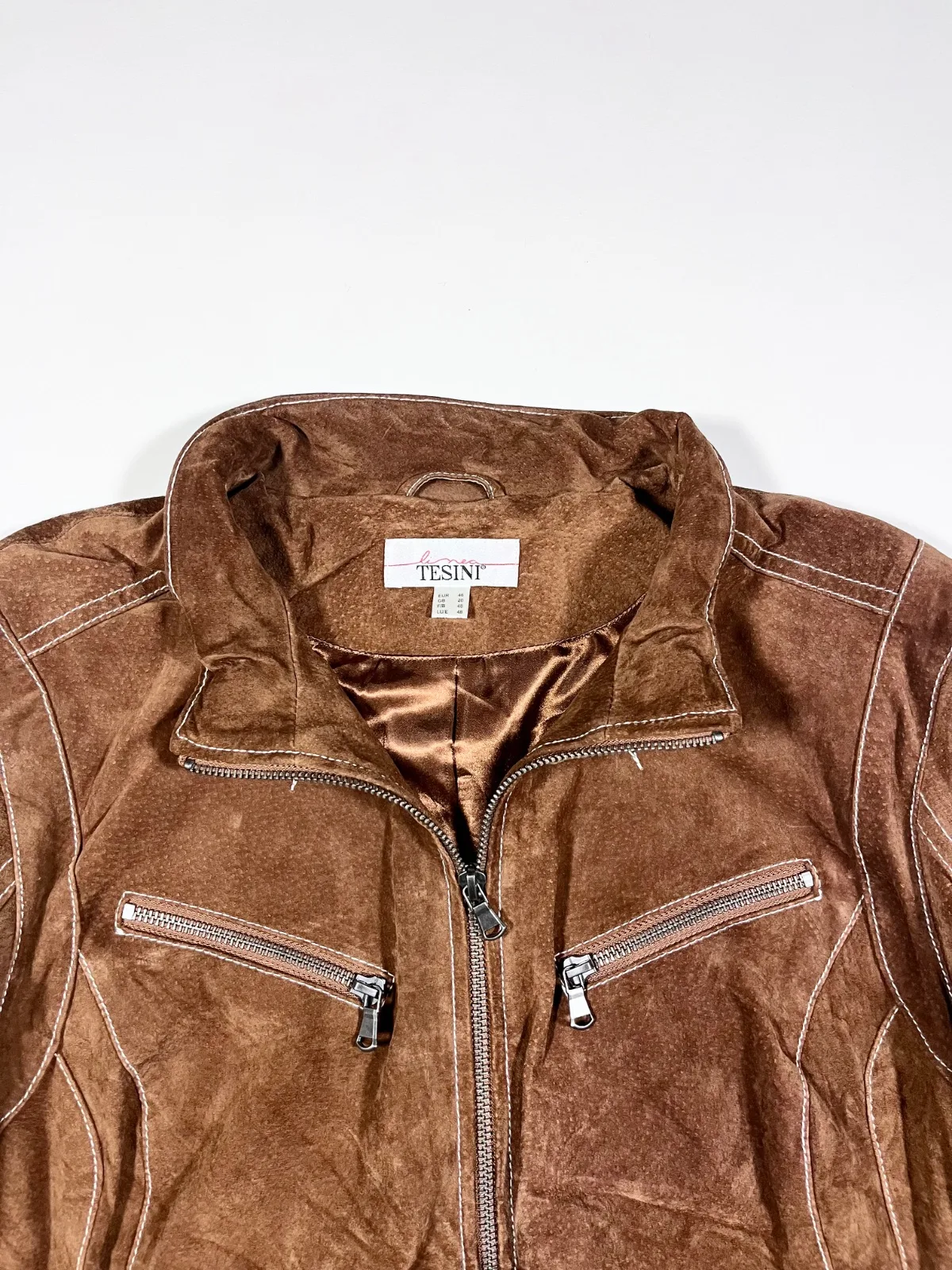 Vintage Linea Tesini Brown Suede Leather Biker Jacket — photo 2