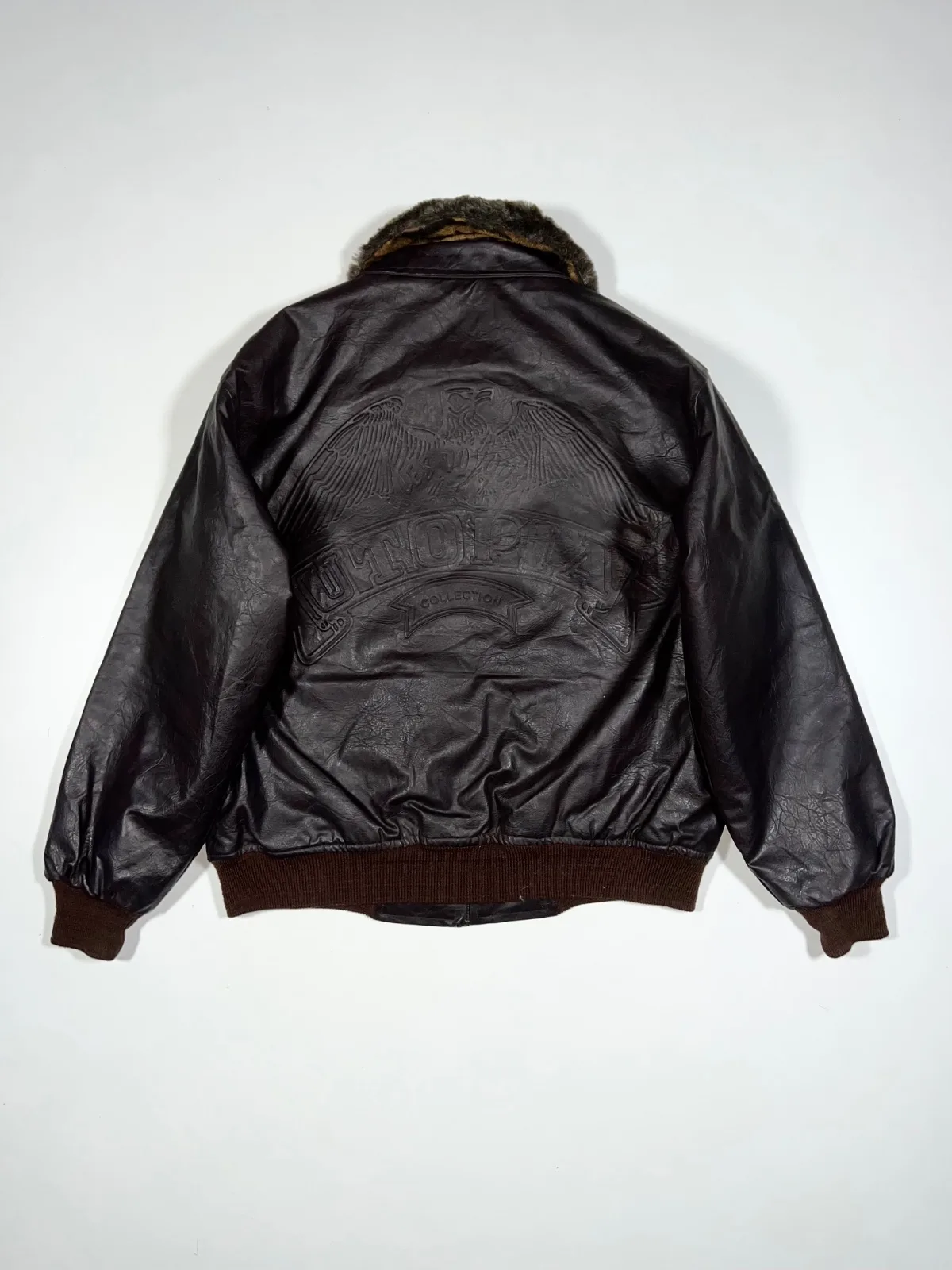 Vintage Oversized Leather Jacket With Collar Fur — photo 4