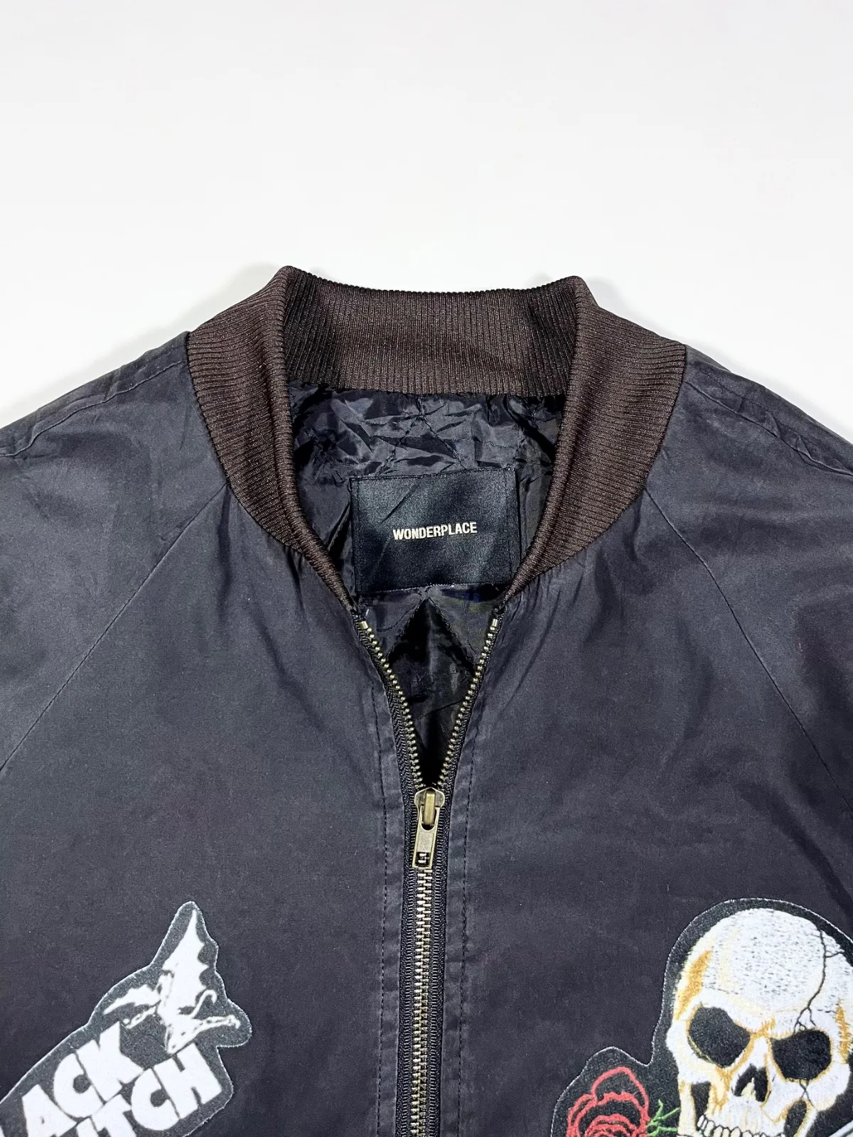 WONDERPLACE Vintage Rock Graphic Bomber Jacket – Black Sabbath Skull Patchwork — photo 3