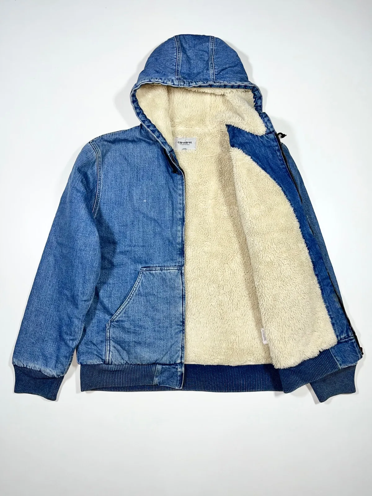 Vintage Carhartt Active Denim Zip-Up Hooded Jacket (Fur Inside) — photo 4