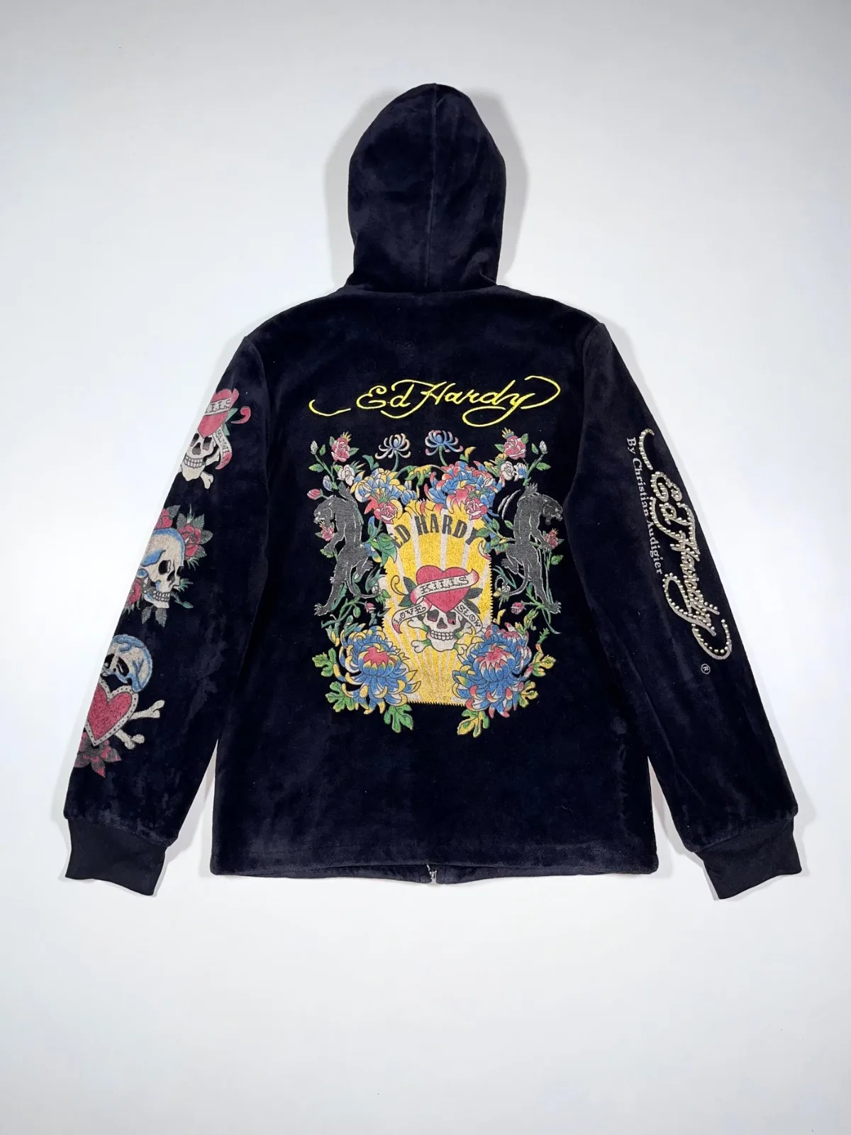 Vintage Ed Hardy Christian Audigier Velour Zip-Up Hoodie – Skull & Dragon Y2K — photo 6