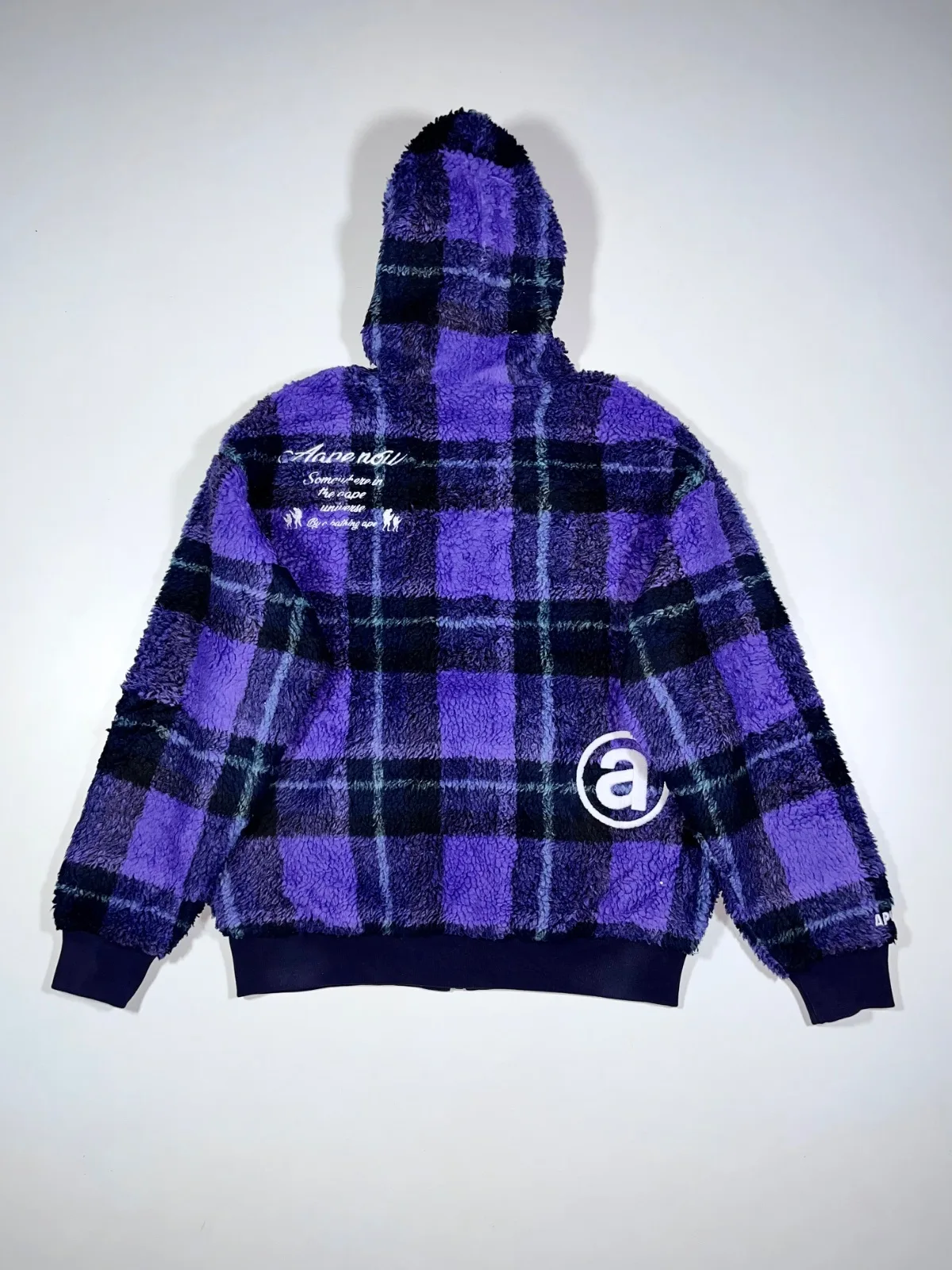 AAPE by A Bathing Ape Purple Plaid Sherpa Fleece Zip-Up Hoodie Jacket — photo 5