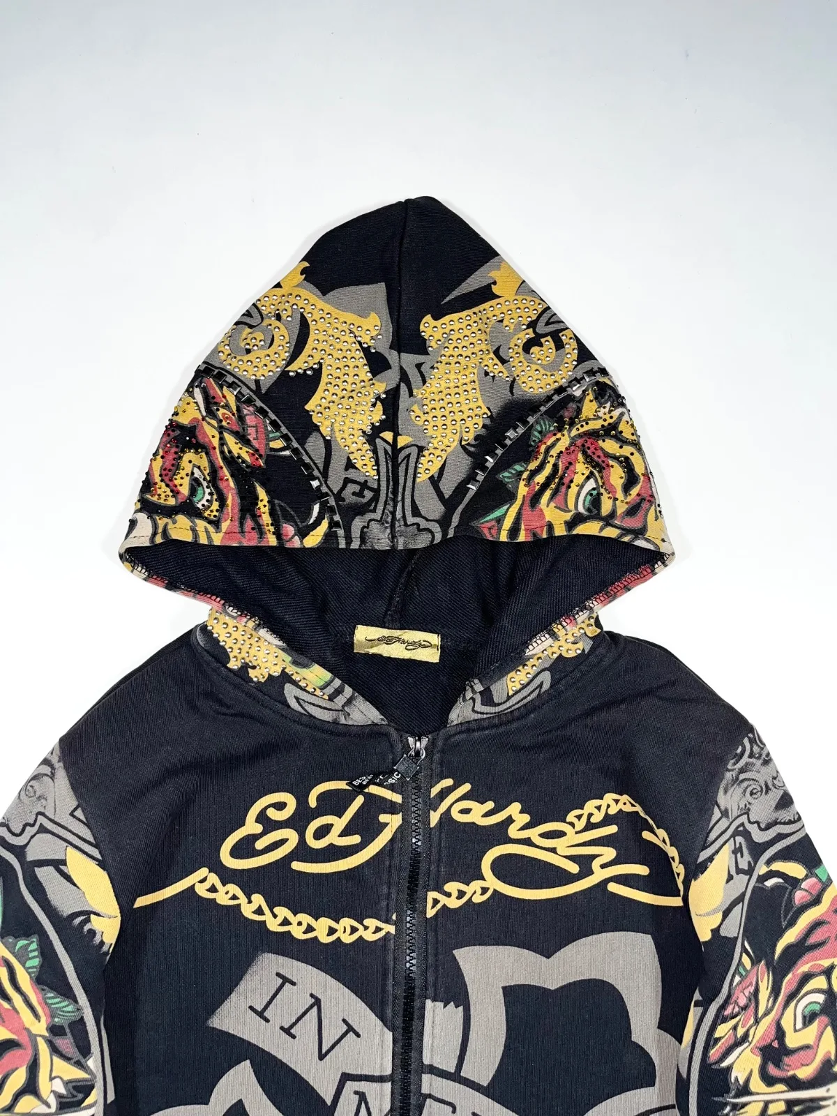Vintage Y2K Ed Hardy By Christian Audiger Rine Stone Tiger Zip-Up Hooded Jacket — photo 2