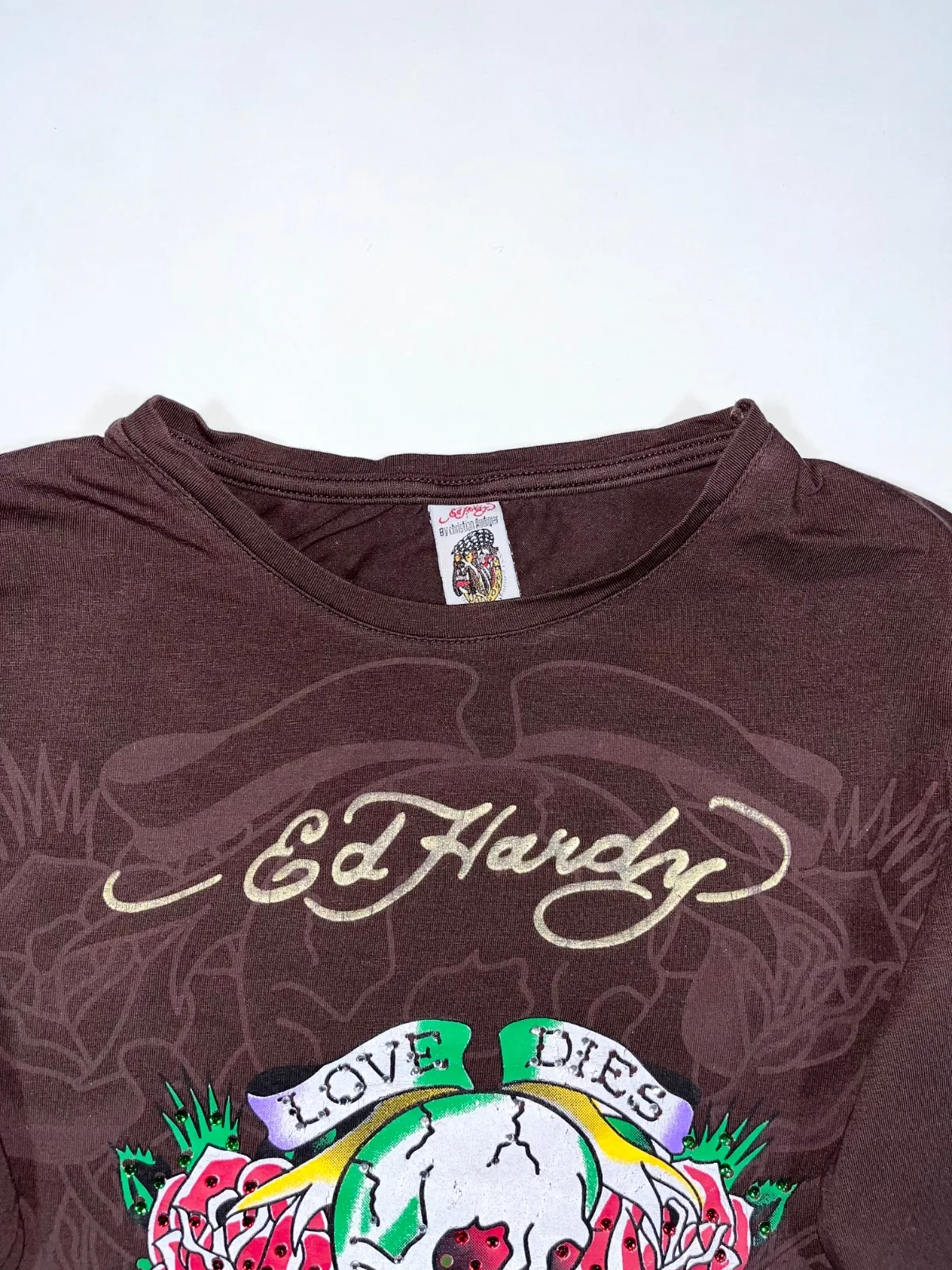 Vintage Ed Hardy by Christian Audigier “Love Dies Hard” Skull & Roses Long Sleeve T-Shirt — photo 3