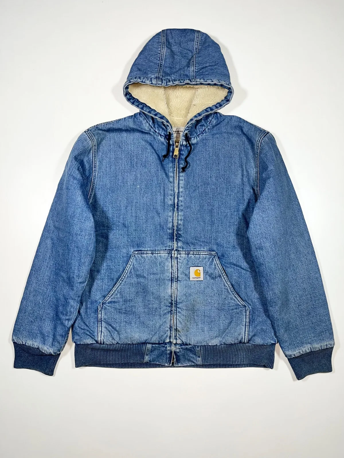 Vintage Carhartt Active Denim Zip-Up Hooded Jacket (Fur Inside)